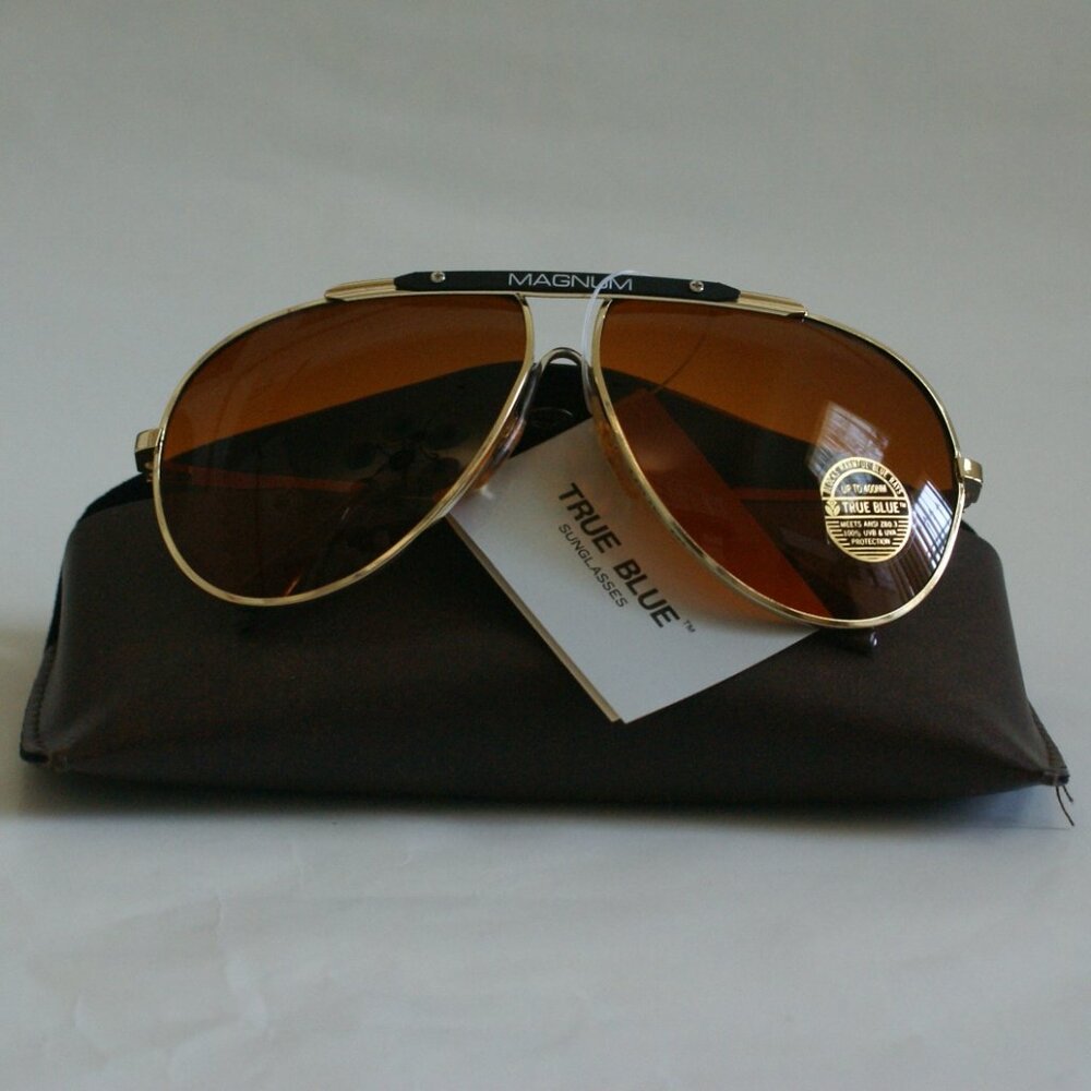 NWT TruVintage ClassicSports aviator w/"MAGNUM" logo TruBluBlocker lens Sunglass